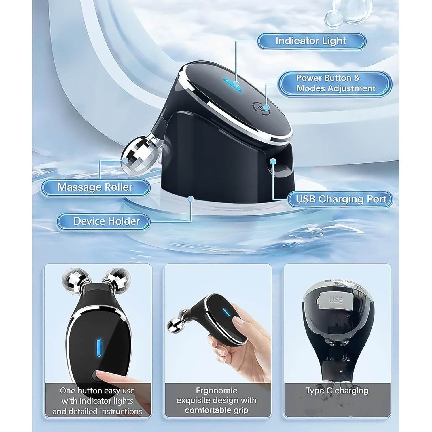 Microcurrent- Facial- Device Micro Current Face Massager Roller (1 Pc) - warehousetech13