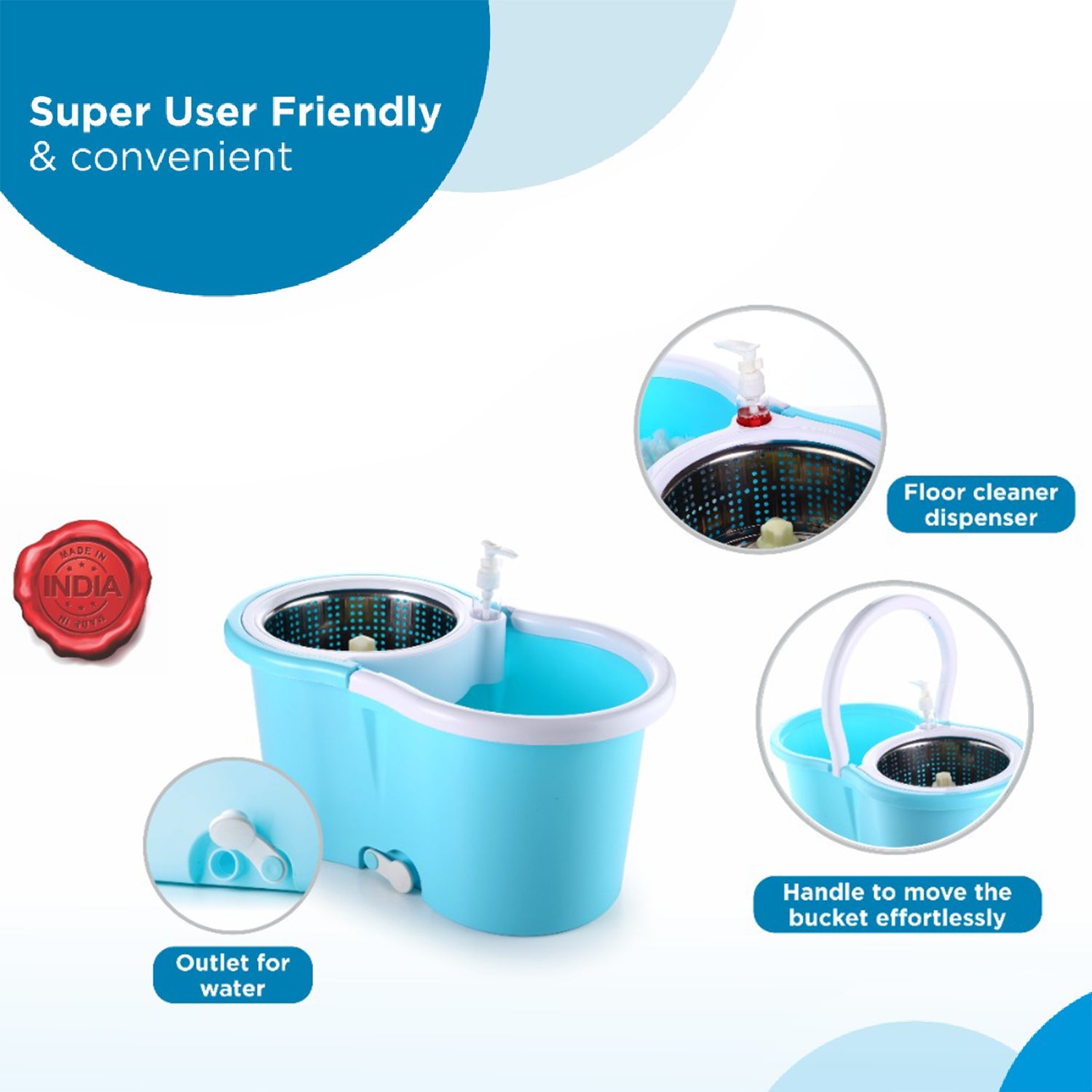 8702 Plastic Spinner Bucket Mop 360 Degree Self Spin Wringing With 2 Absorbers For Home And Office Floor Cleaning Mops Set - warehousetech13