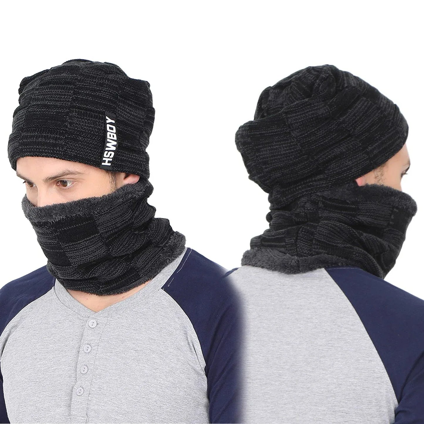 6066 Ultra Soft Unisex Woollen Beanie Cap Plus Muffler Scarf - warehousetech13