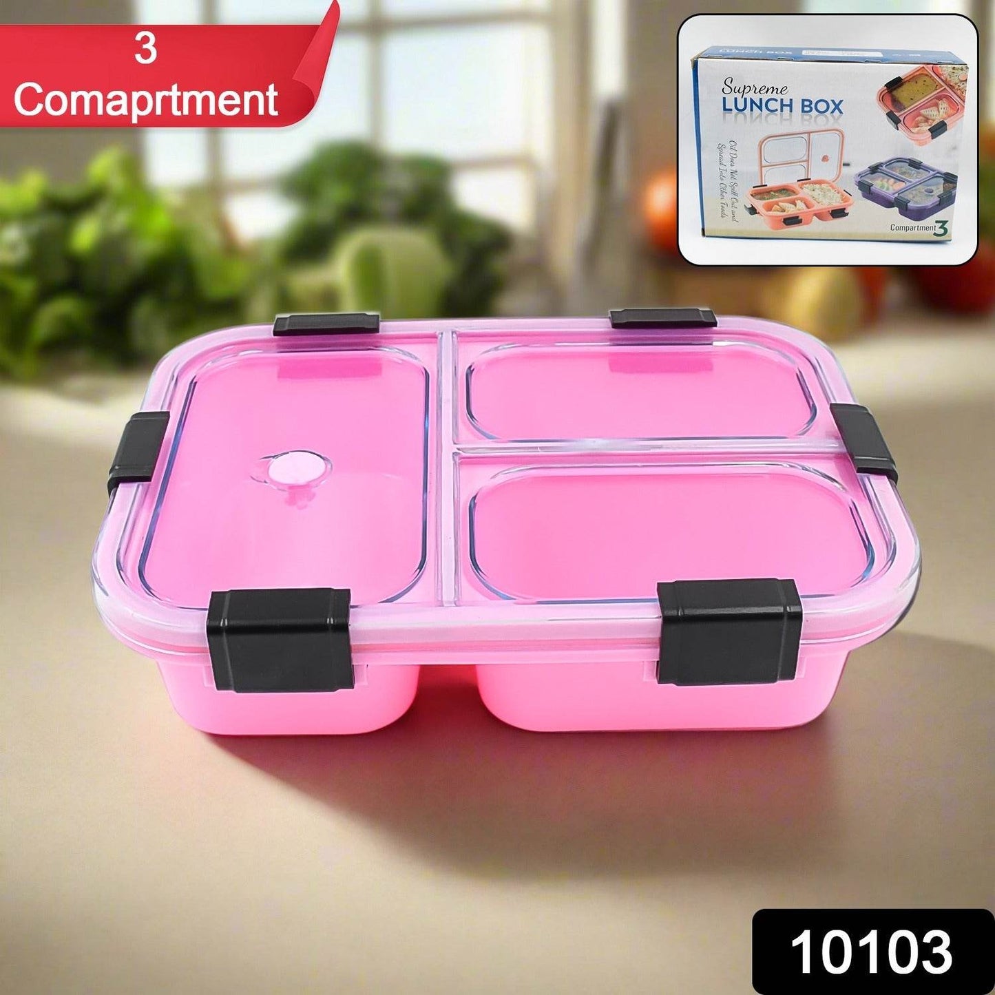 Plastic 3 Compartment Insulated Lunch Box Lunch Box (1 Pc) - warehousetech13
