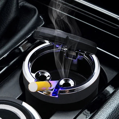 Portable Car Ashtray With Lid And Blue Led Light (1 Pc) - warehousetech13