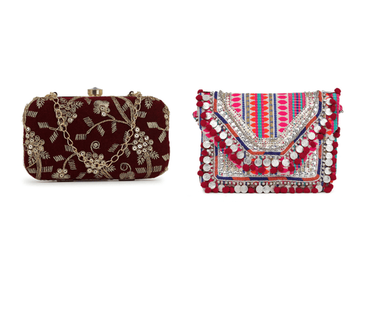 Stylish boho bag and a beautifully embroidered maroon box clutch - warehousetech13