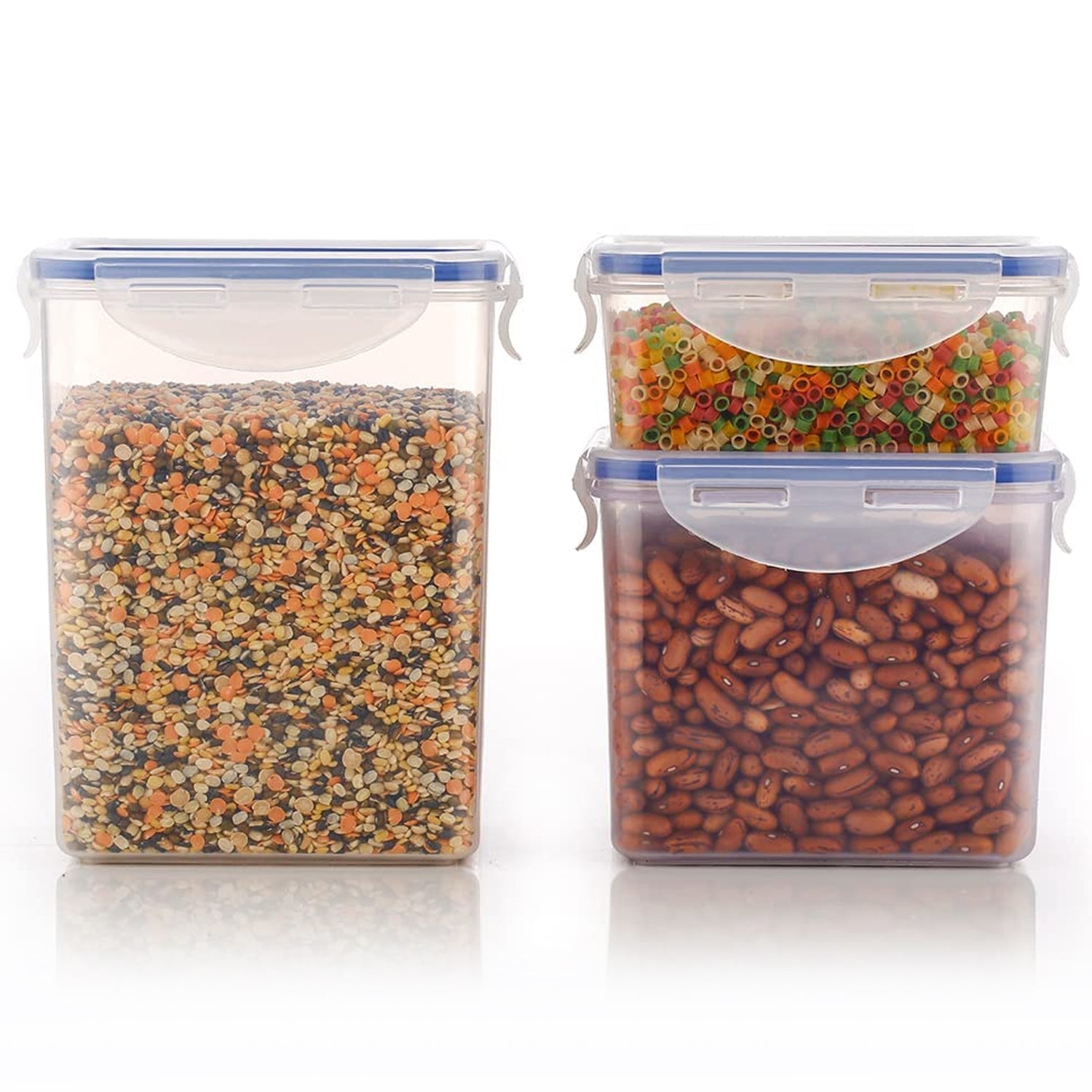 Rectangle Abs Airtight Food Storage Containers With Leak Proof Locking Lid Storage Container Set Of 3 Pc (Approx Capacity 500ml1000ml1500ml Transparent) - warehousetech13