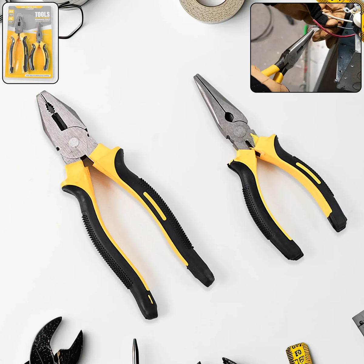 Long Nose Plier And Flat Mouth Plier Combo Tools (2 Pc Set) - warehousetech13