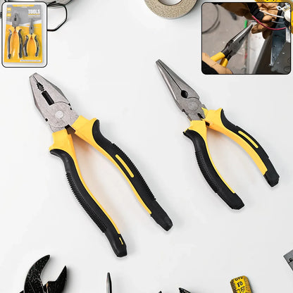 Long Nose Plier And Flat Mouth Plier Combo Tools (2 Pc Set) - warehousetech13