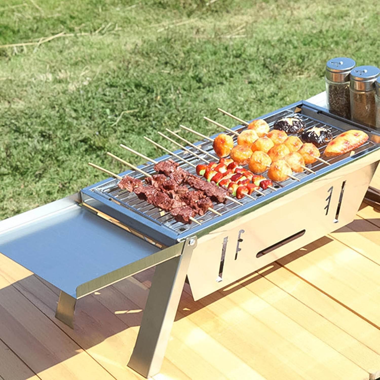 Portable Bbq Barbecue Grill Stainless Steel Folding Charcoal Grill (1 Set Net Weight 2207 Gm) - warehousetech13
