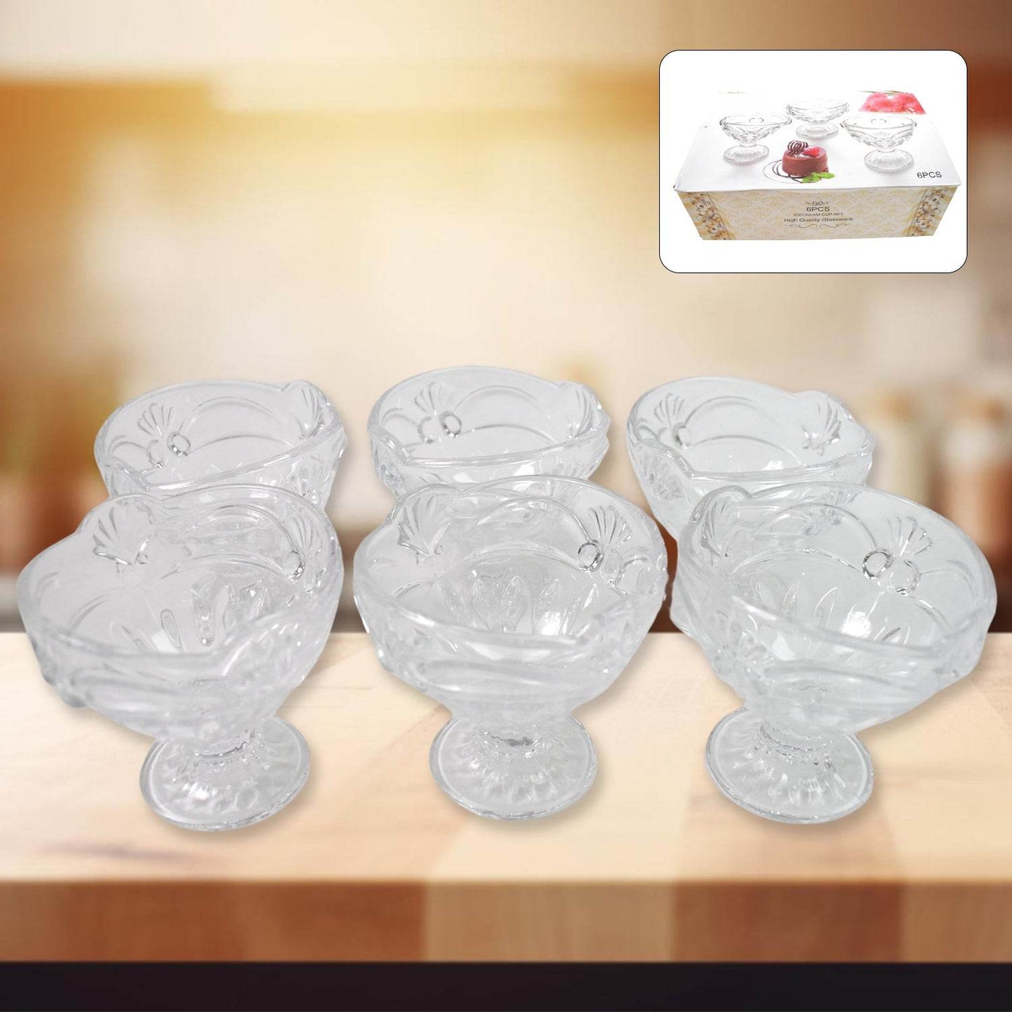 Glass Ice-cream Cup Set Home Kitchen Serving Or Dessert Cup (6 Pcs Set) - warehousetech13