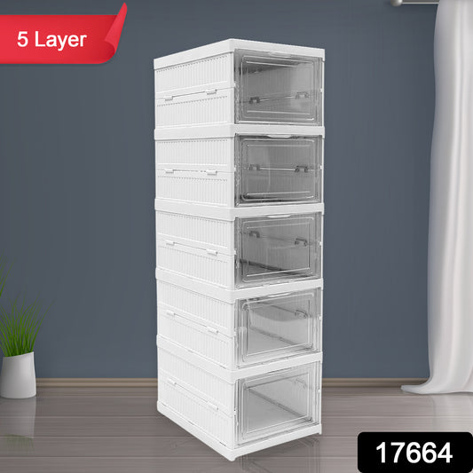 Stackable Multifunctional Storage For Clothes Foldable Drawer Shelf Basket Utility Cart Rack Storage Organizer Cart For Kitchen Pantry Closet Bedroom Bathroom Laundry (5 Layer 1 Pc) - warehousetech13
