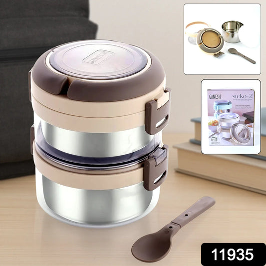 Ganesh Steko-2 Double Layer Stainless Steel Insulated Lunch Box Set - warehousetech13
