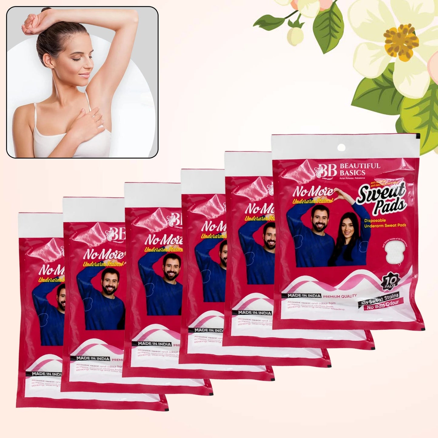 Beautiful Basics Underarms Sweat Pads Disposable (Pkts 6x 60 Pcs Set) - warehousetech13