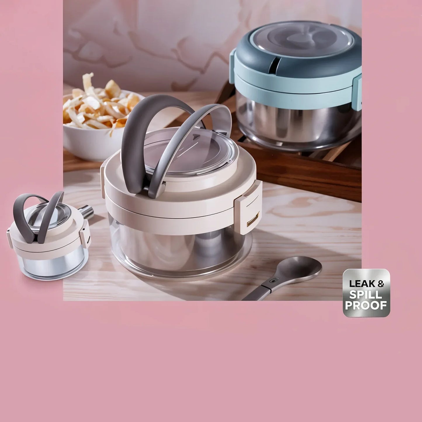 Ganesh Tiara 400ml Stainless Steel Insulated Lunch Box With Leakproof Lid Folding Spoon - warehousetech13