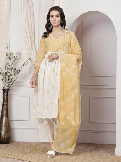Nisha Cotton Off White Kurta Set with Dupatta - Elegant Ethnic Wear for Women | Festive & Casual Kurta