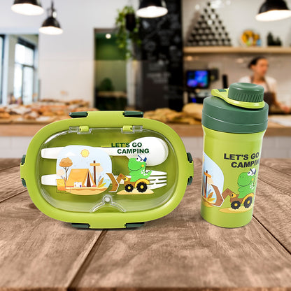 Plastic Lunch Box Leak Proof 3 Compartment With Bottle Spoon And Fork (1 Set) - warehousetech13