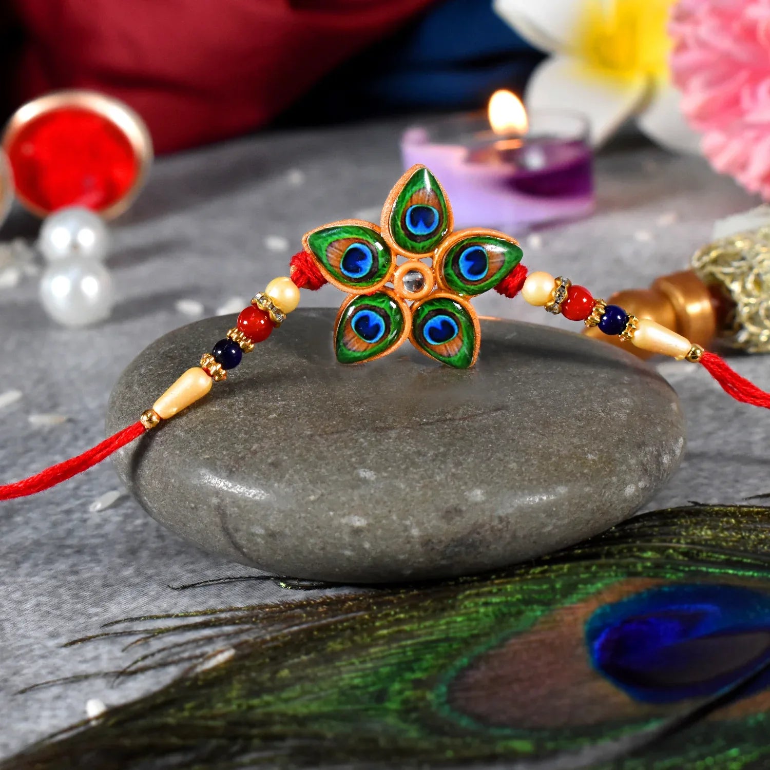 Designer Mor Pankh Rakhi In Star Shape - warehousetech13