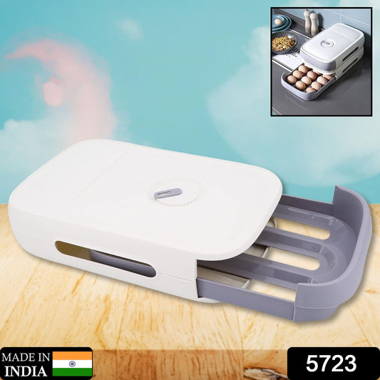 5723 Egg Storage Box Plastic Egg Drawer Fridge Egg Organizer Egg Keeper Refrigerator Egg Drawer Plastic Egg Carton Covered Egg Holder Pantry Egg Bin Household Egg Tray (1 Pc) - warehousetech13
