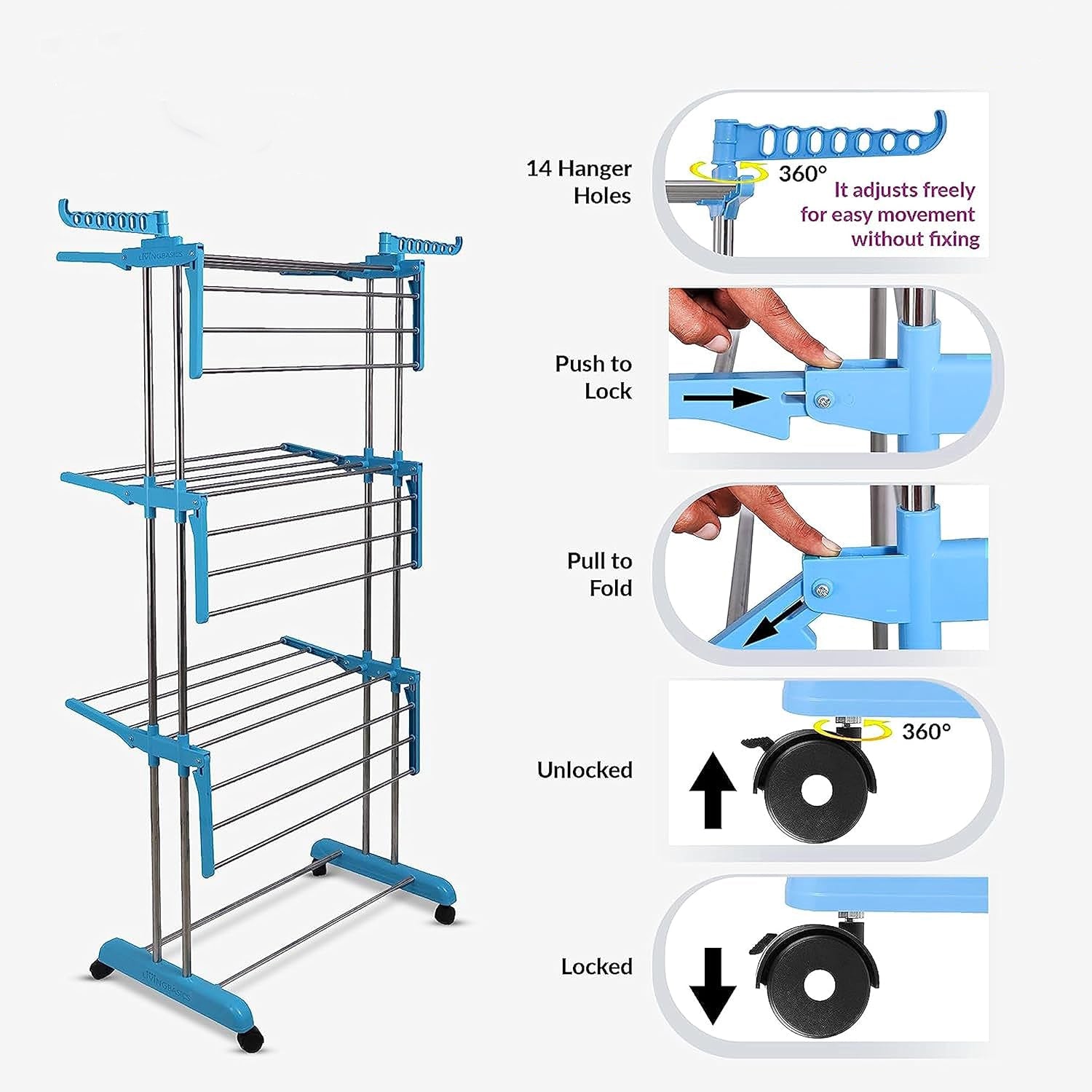 Premium Heavy Duty Stainless Steel 3 Layer Foldable Cloth Drying Stand (1 Set With Brown Box) - warehousetech13