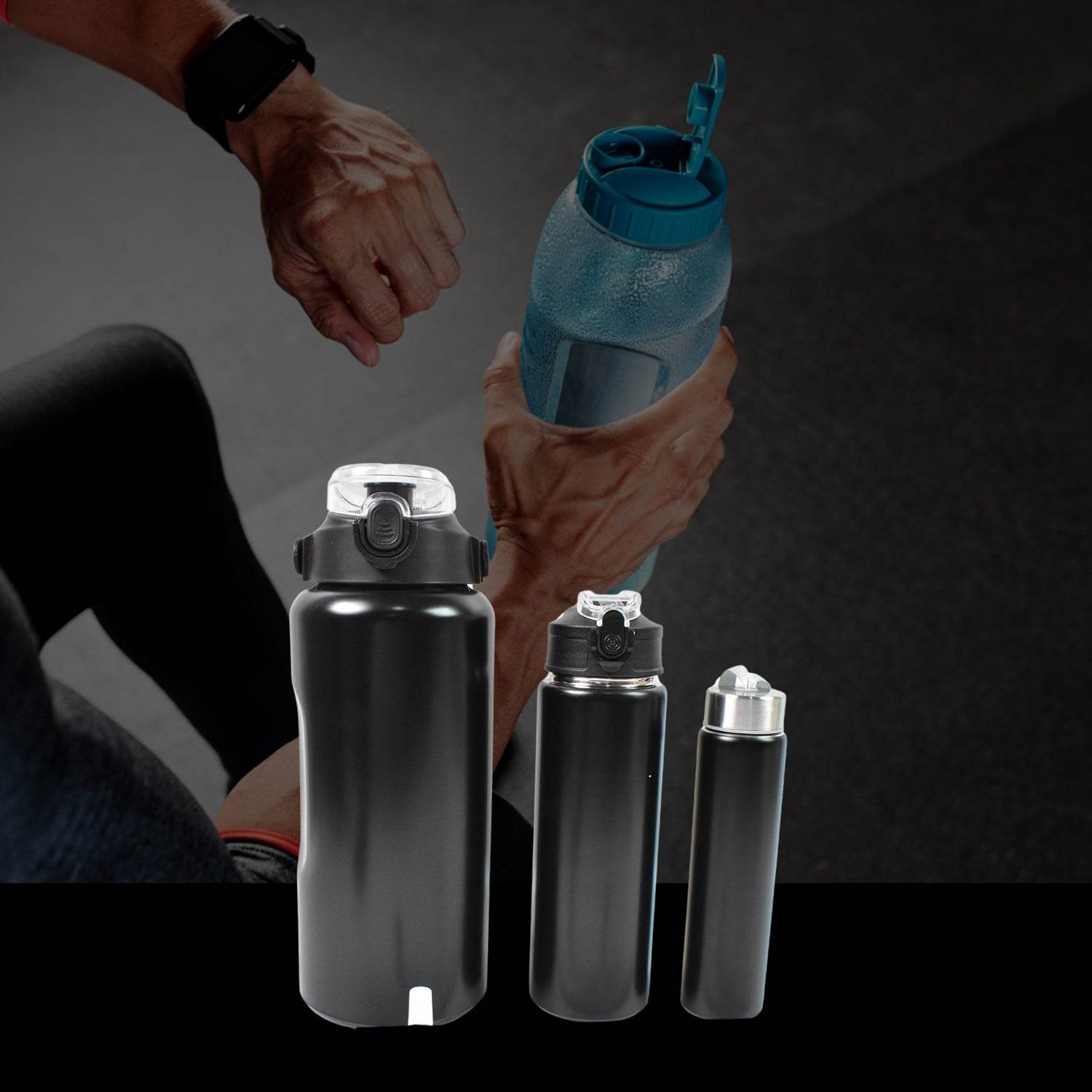3 In 1 Stainless Steel Insulated Water Bottle Double Wall Vacuum (3 Pcs Set Different Size) - warehousetech13