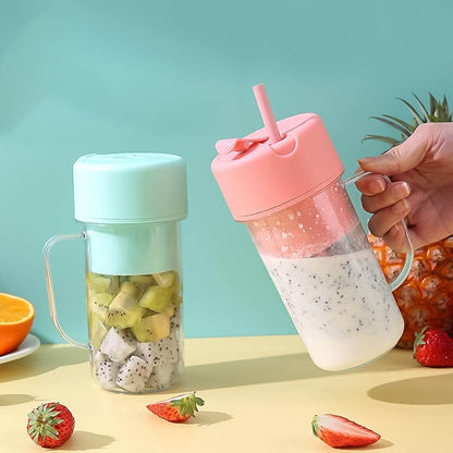 Portable Crusher Juicer With Handle Straw Usb Rechargeable 6 Blades (420 Ml) - warehousetech13
