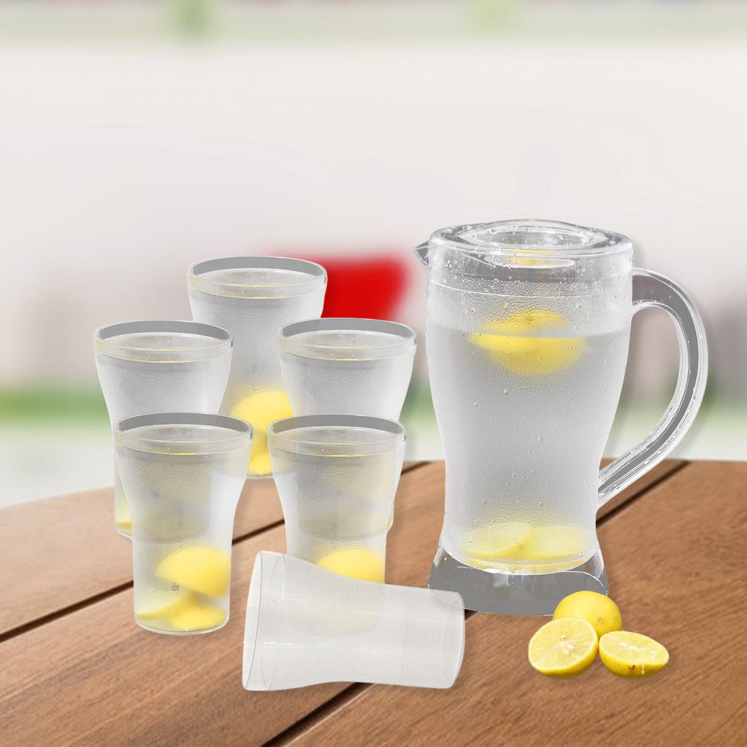 Unbreakable Lemon Jug Set With 6 Glasses - warehousetech13