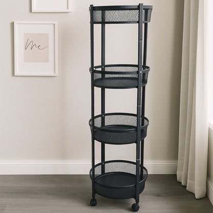 Round Metal Mesh Storage Organizer Rack,4-layer With Wheels (1 Pc)
