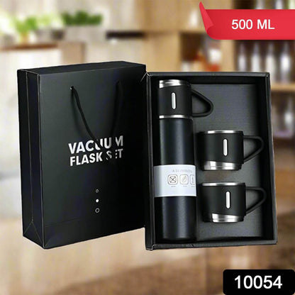 Stainless Steel Vacuum Flask Set With 3 Steel Cups - warehousetech13
