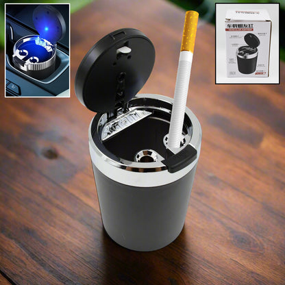 Portable Car Ashtray With Lid And Blue Led Light (1 Pc) - warehousetech13