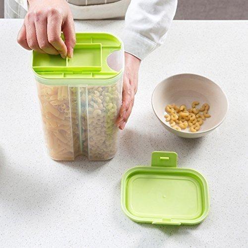 Plastic 2 Sections Air Tight Transparent Food Grain Cereal Storage Container (2 Ltr) (With Box) - warehousetech13