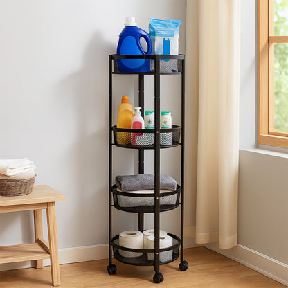 Round Metal Mesh Storage Organizer Rack,4-layer With Wheels (1 Pc)