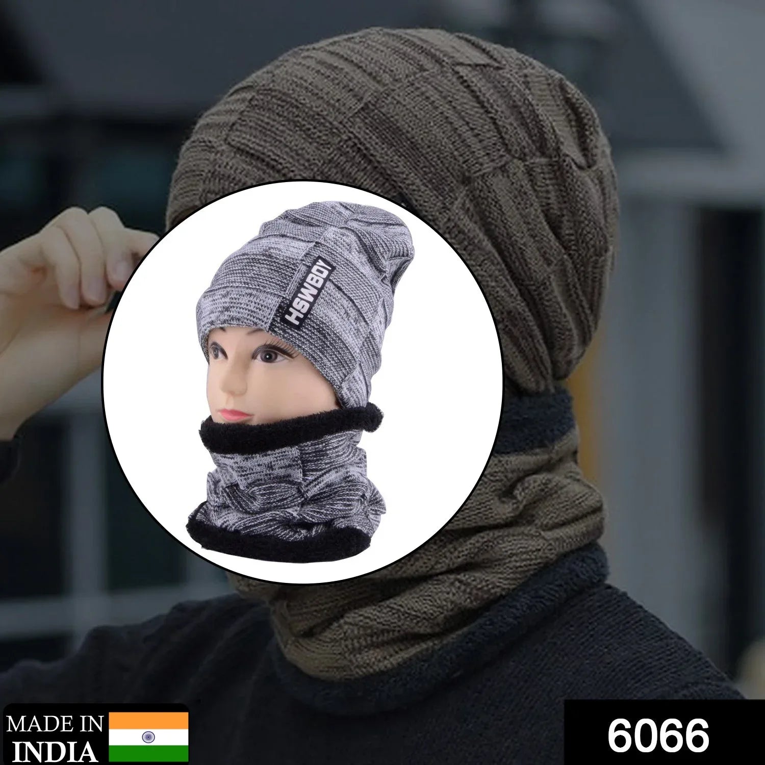6066 Ultra Soft Unisex Woollen Beanie Cap Plus Muffler Scarf - warehousetech13