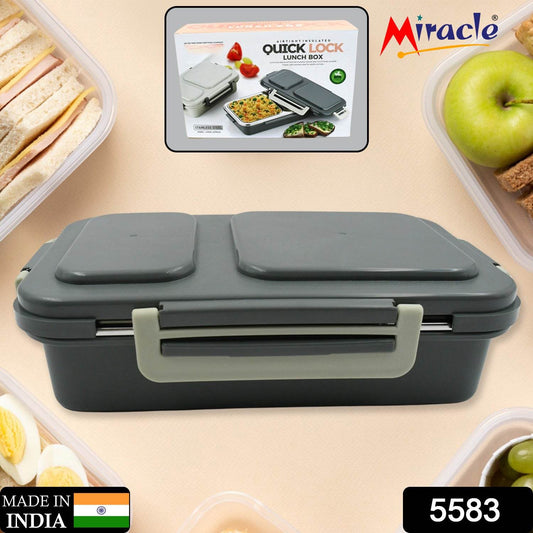 Miracle Quick Lock Leak Proof 2 Compartment Stainless Steel Lunch Box Inner Plate Reusable Microwave Freezer Safe Lunch Box - warehousetech13