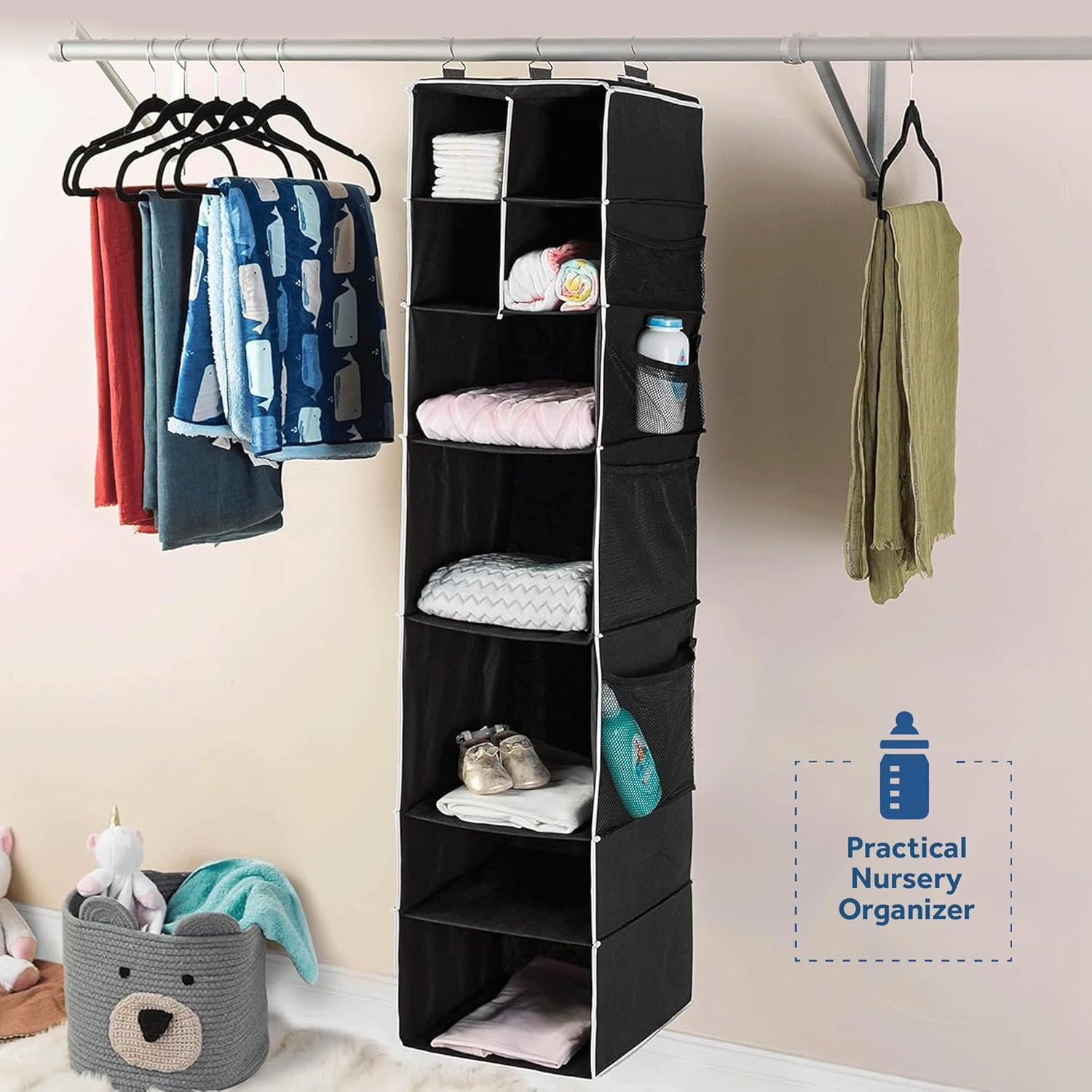 9 Shelf Hanging Closet Organizer With 5 Drawer Organizers - warehousetech13