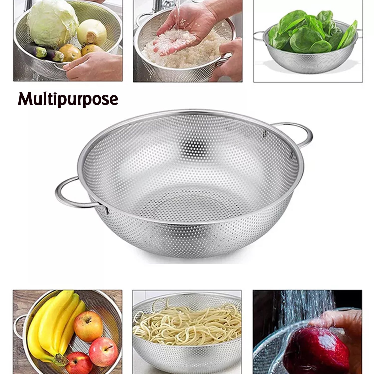Stainless Steel Rice Vegetables Washing Bowl Strainer Collapsible Strainer. - warehousetech13