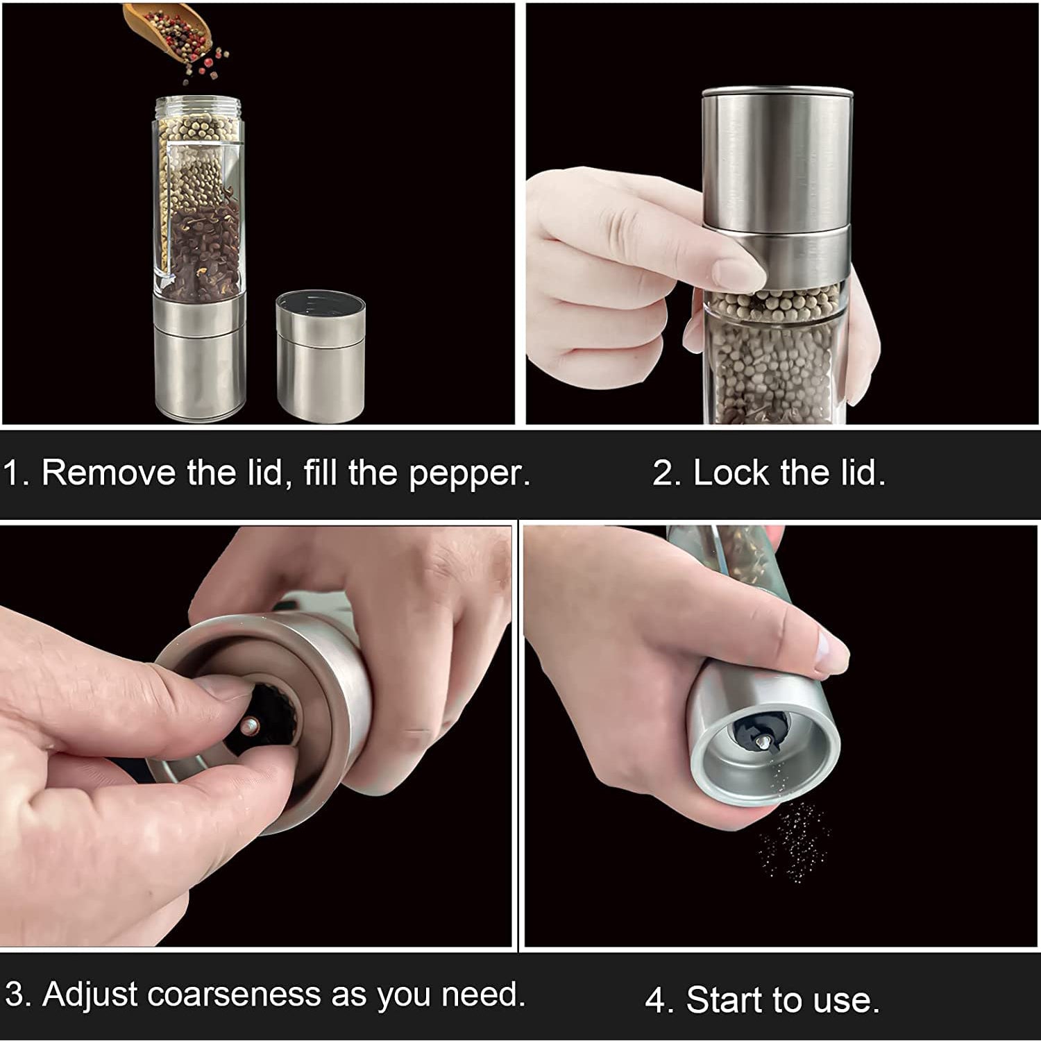 2-in-1 Stainless Steel Salt And Pepper Grinder - warehousetech13