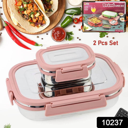 Premium Stainless Steel Leak Proof Air Tight Lunch Boxes (900ml+200ml Approx 2 Pc Set) - warehousetech13