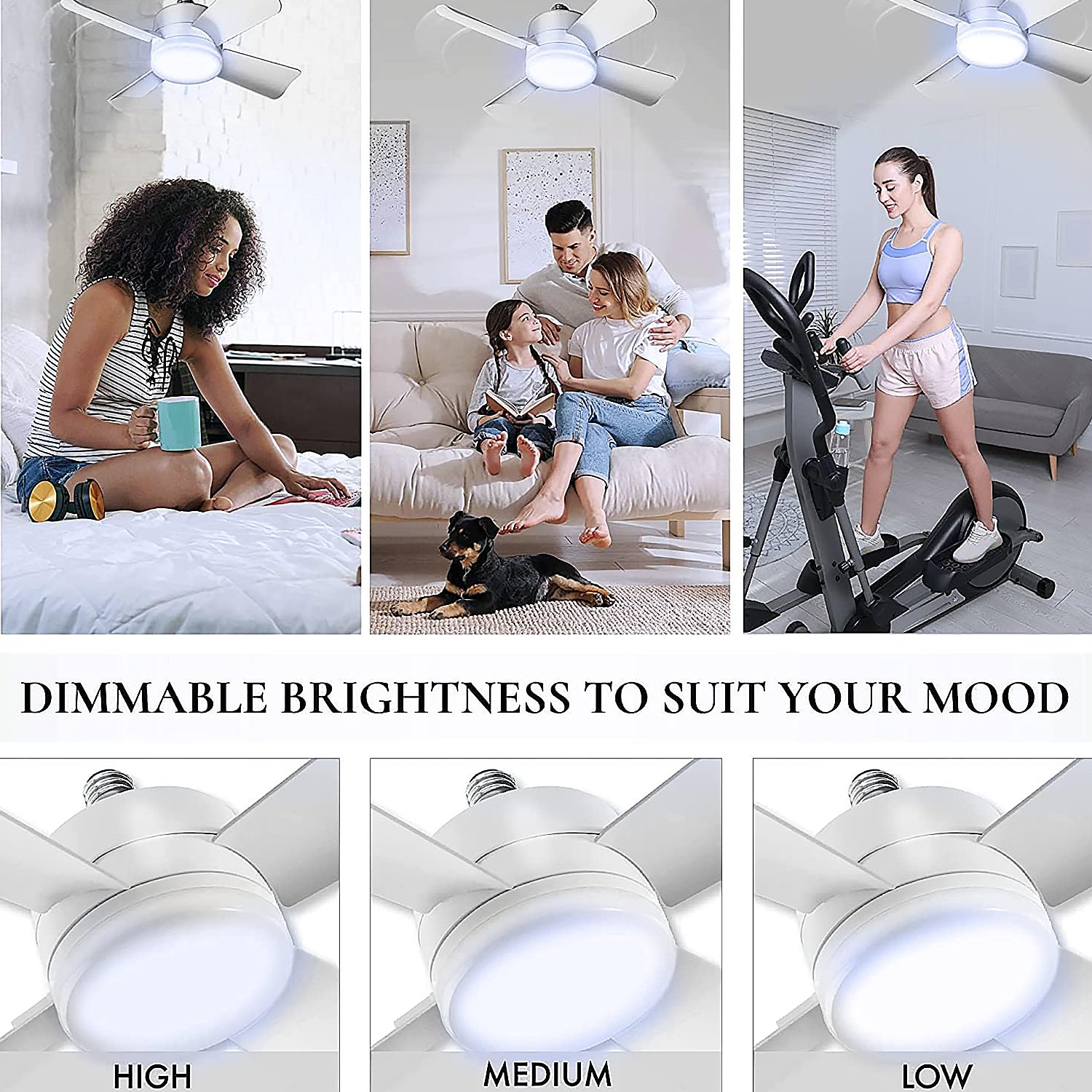 17845 Socket Fan Light Original - Cool Light Led Ceiling Fans With Lights And Remote Control Replacement For Lightbulb - Bedroom Kitchen Living Room1000 Lumens 5000 Kelvins Cool Leds (Remote Battery Not Included) - warehousetech13