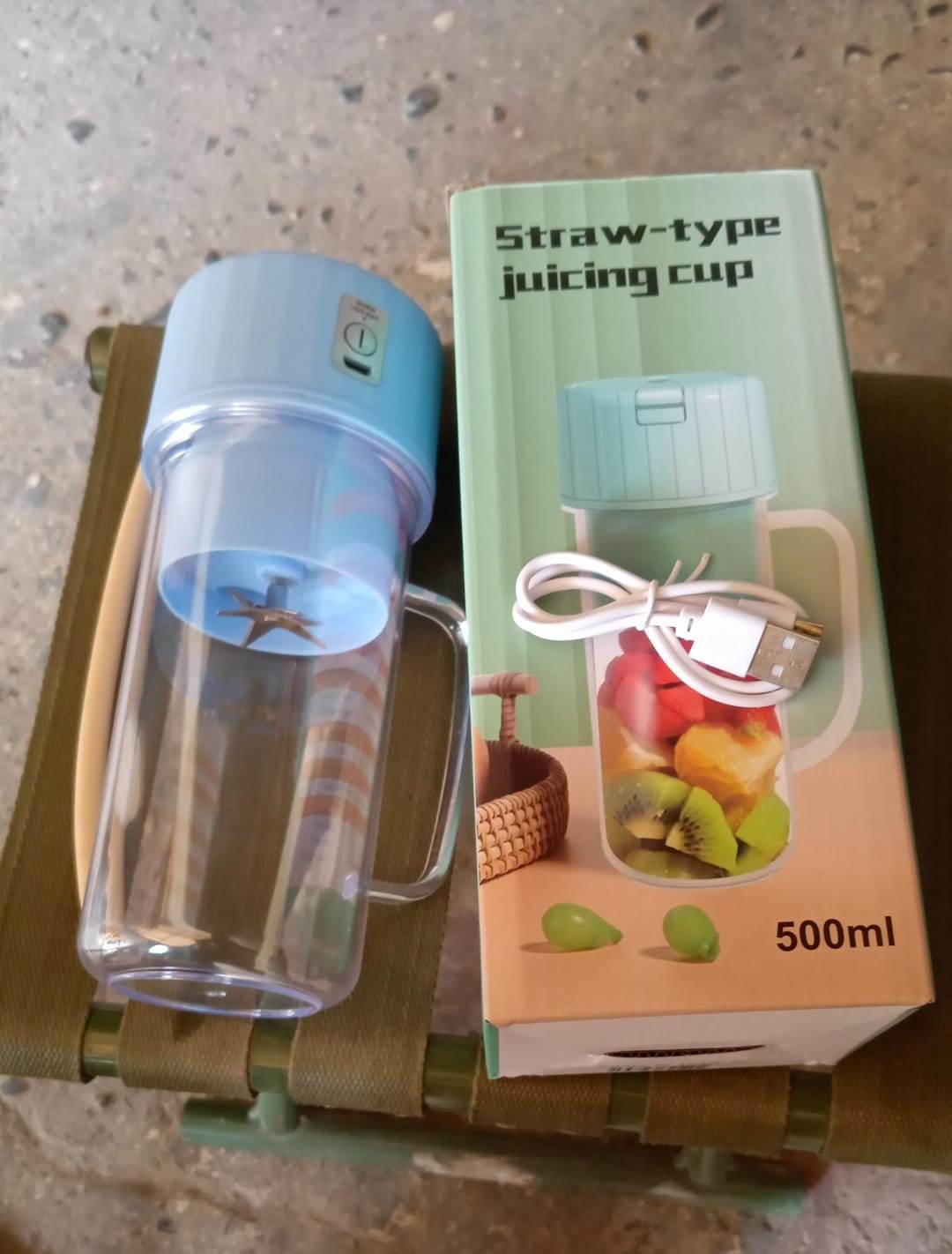 Portable Electric Juicer With Handle Straw Usb Rechargeable 6 Stainless Steel Blades (500 Ml) - warehousetech13