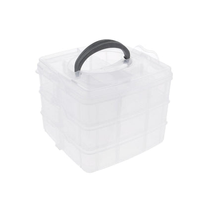 3-tier 18 Sections Transparent Stackable Adjustable Compartment Slot Plastic Craft Storage Box - warehousetech13