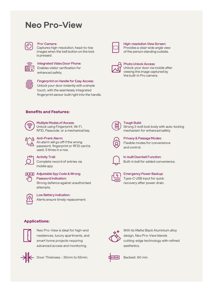 Godrej 'New Launch' Smart Lock | Neo Pro View Digital Lock for Wooden Doors with Camera, View Screen, Wi-fi | Mobile App | Built-in Doorbell I 7 in 1 Access I 3 Yr Warranty I Free Installation