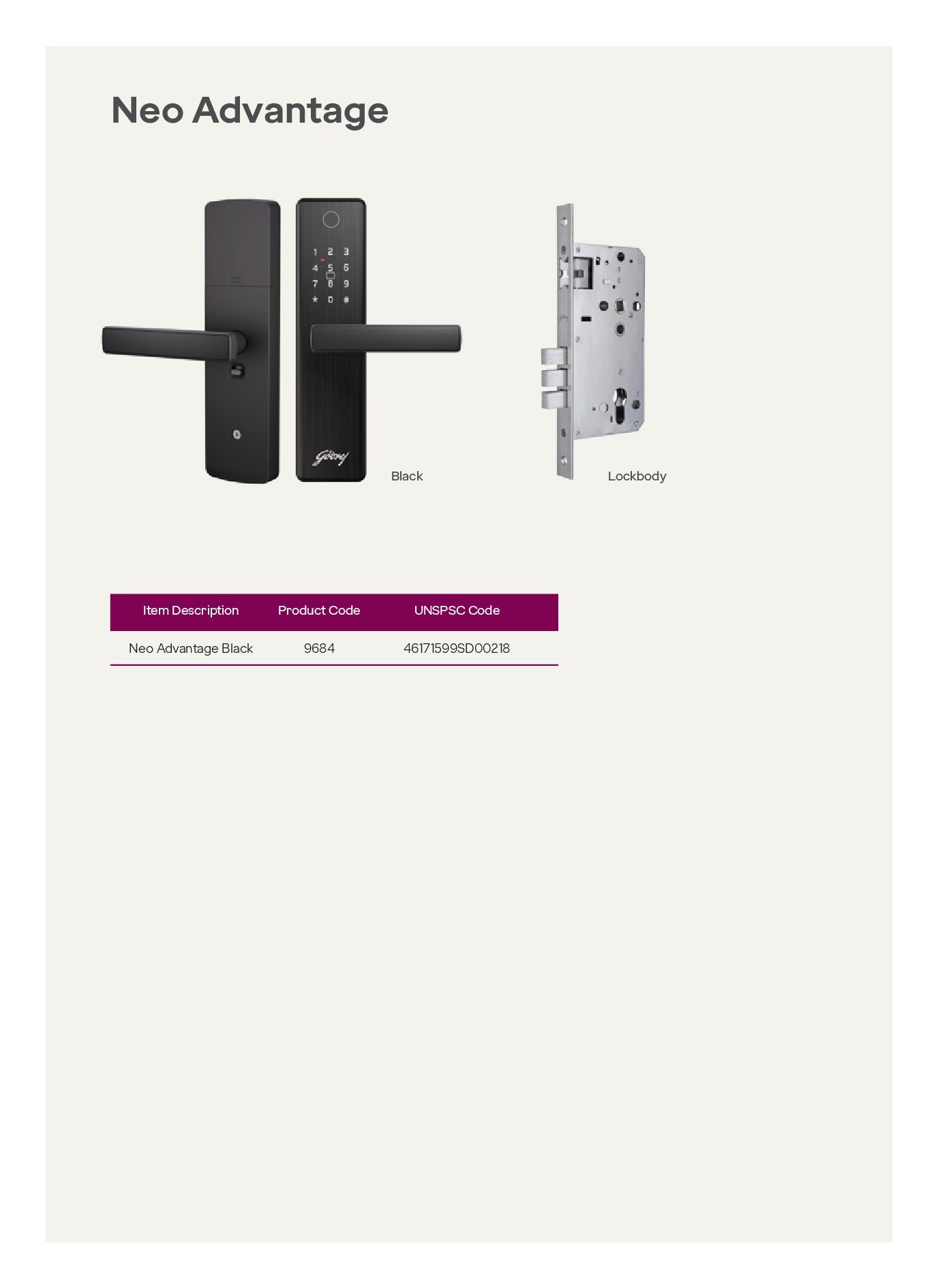 Neo Advantage Black Lock - High-Security Door Lock, Godrej Neo Advantage Digital Door Lock 9684 – 4 Access Modes, 3-Bolt Security, Black Finish, 3-Year Warranty Free Installation (3003)
