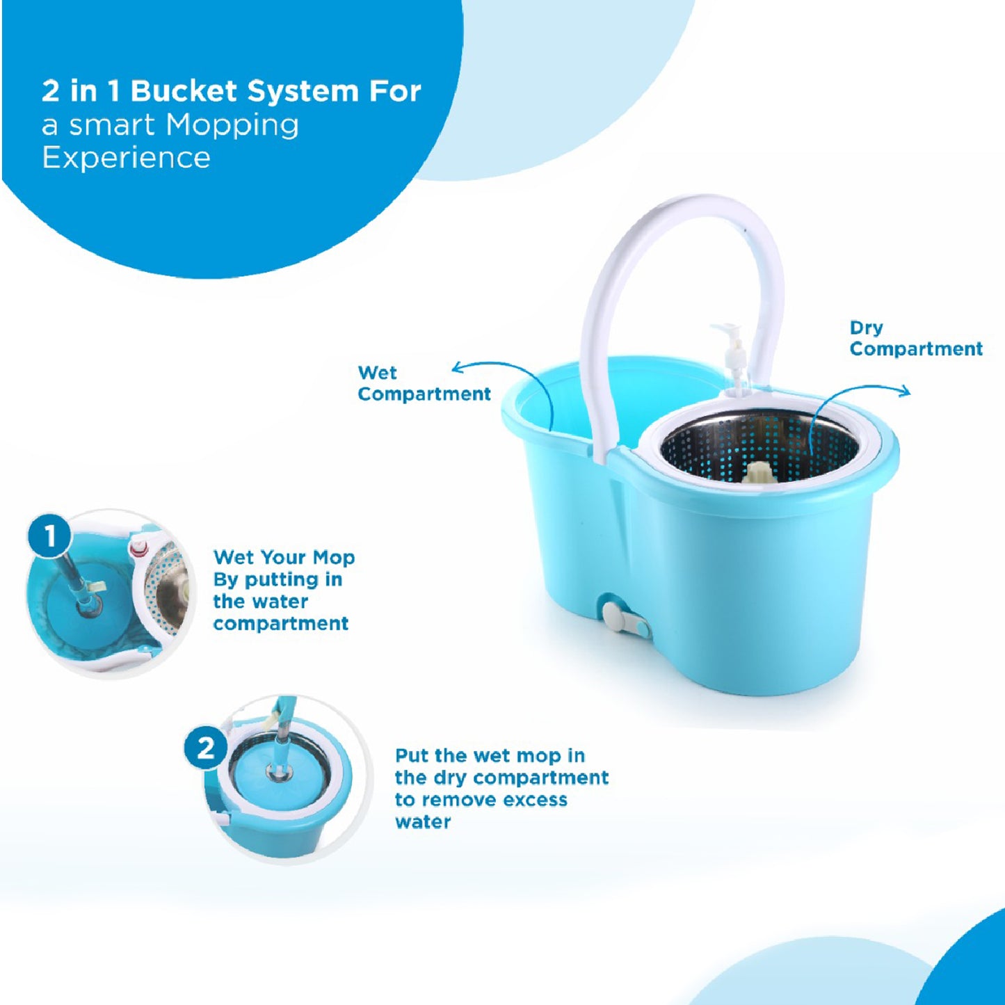 8702 Plastic Spinner Bucket Mop 360 Degree Self Spin Wringing With 2 Absorbers For Home And Office Floor Cleaning Mops Set - warehousetech13