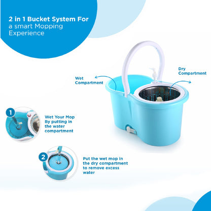 8702 Plastic Spinner Bucket Mop 360 Degree Self Spin Wringing With 2 Absorbers For Home And Office Floor Cleaning Mops Set - warehousetech13