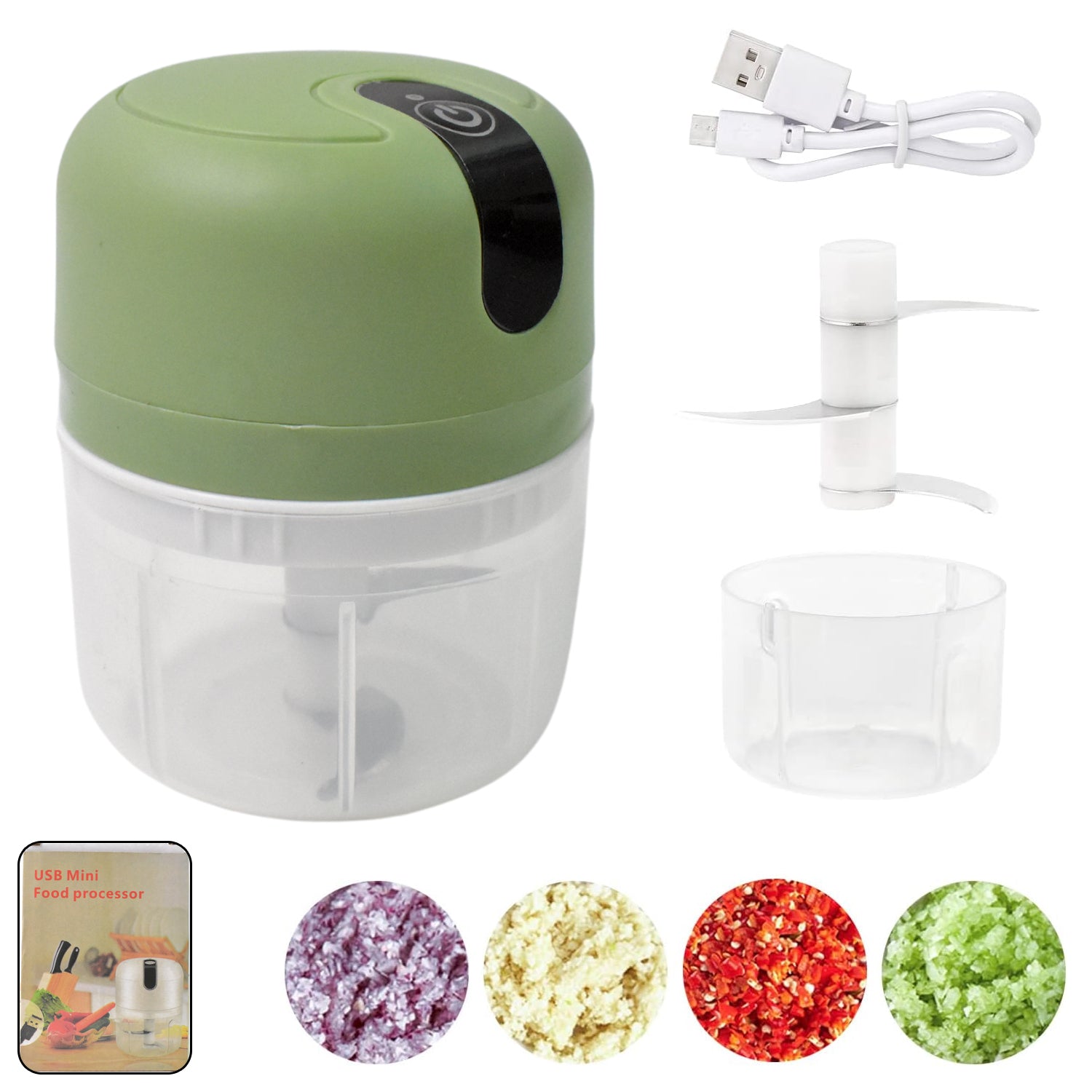 Wireless Usb Rechargeable Mini Electric Garlic Machine Chopper 3 Blades (250ml) - warehousetech13