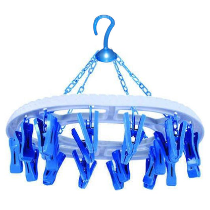 1366 Plastic Round Cloth Drying Stand Hanger With 18 Clips (Multicolour) - warehousetech13