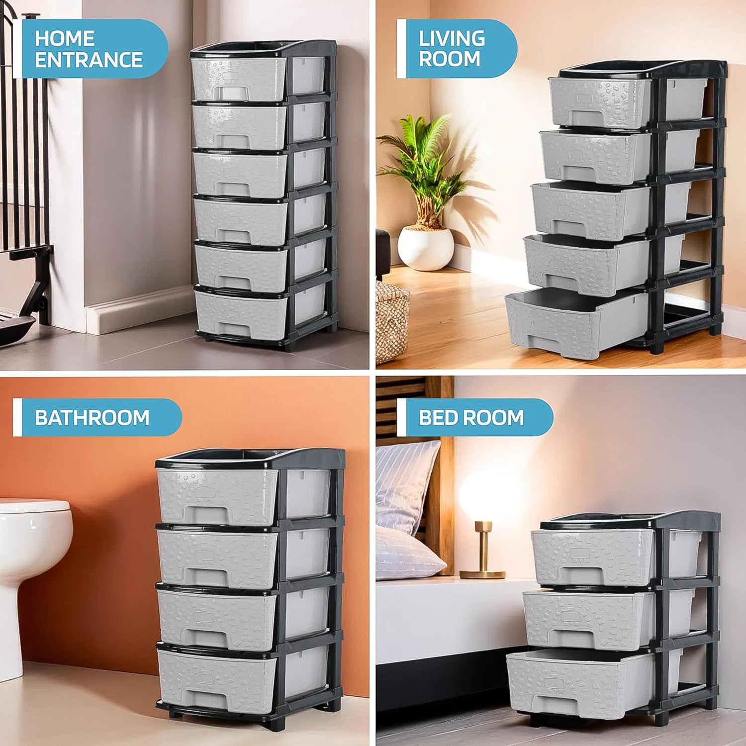 6-layer Heavy-duty Plastic Drawer Organizer Cabinet With Stone Texture Drawers - warehousetech13