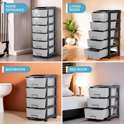 6-layer Heavy-duty Plastic Drawer Organizer Cabinet With Stone Texture Drawers - warehousetech13