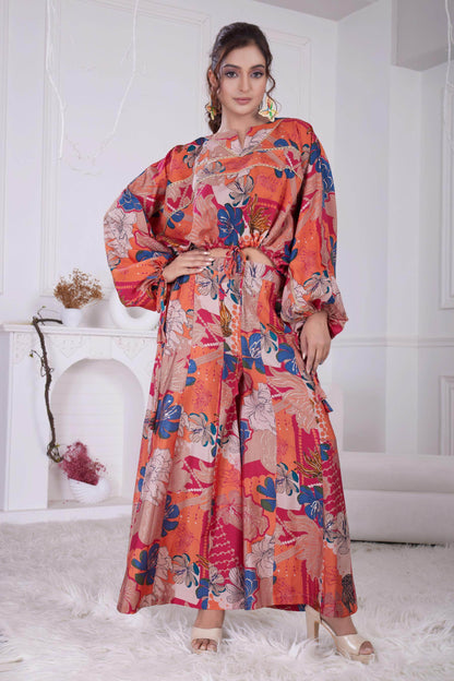 Anushree Pink & Blue Chanderi Co-Ord Set - Elegant Floral Modal Fabric Outfit