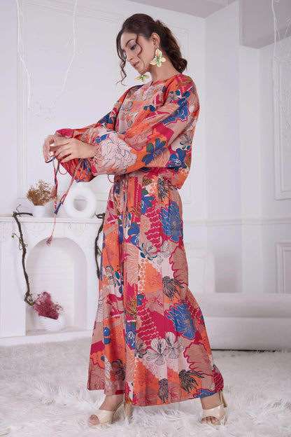 Anushree Pink & Blue Chanderi Co-Ord Set - Elegant Floral Modal Fabric Outfit