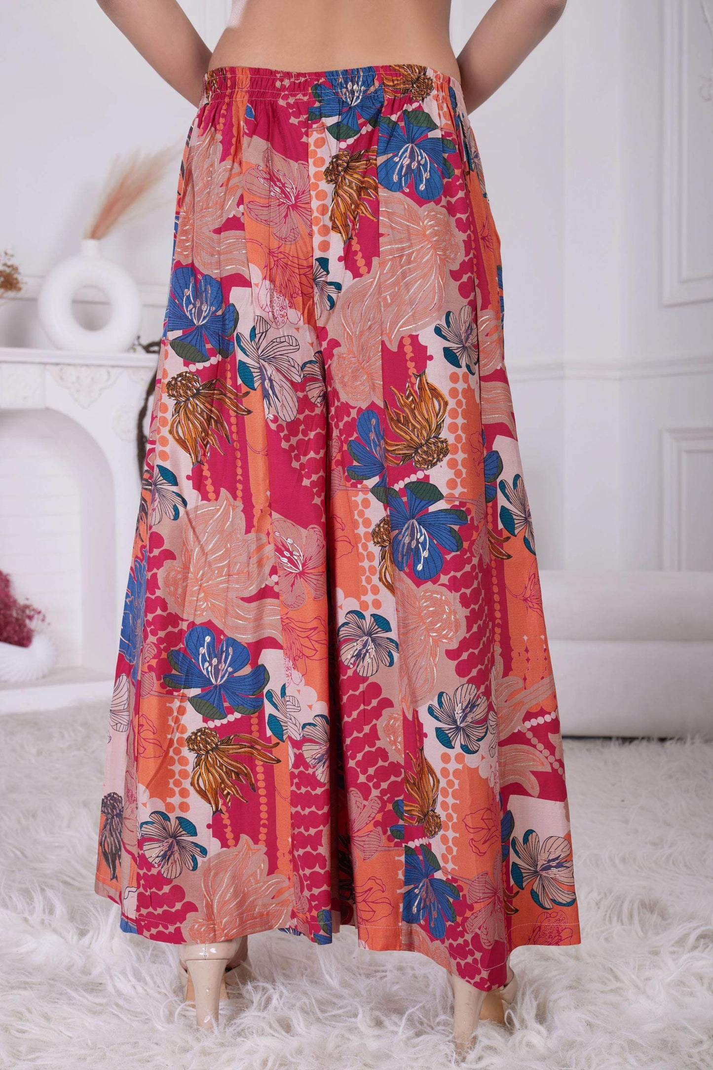 Anushree Pink & Blue Chanderi Co-Ord Set - Elegant Floral Modal Fabric Outfit