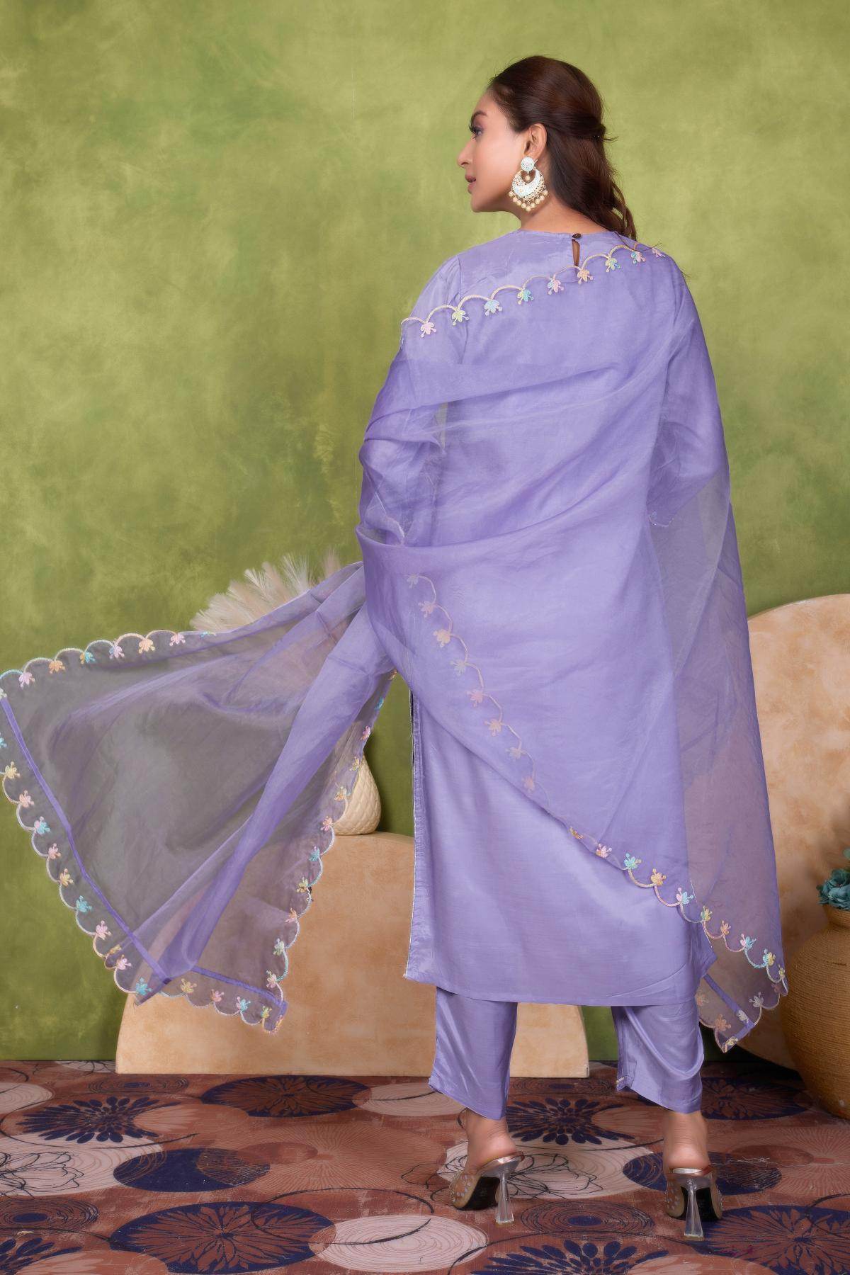 Roshni Muslin Yellow and Purple Kurta Set with Dupatta – Elegant Women’s Ethnic Wear Outfit