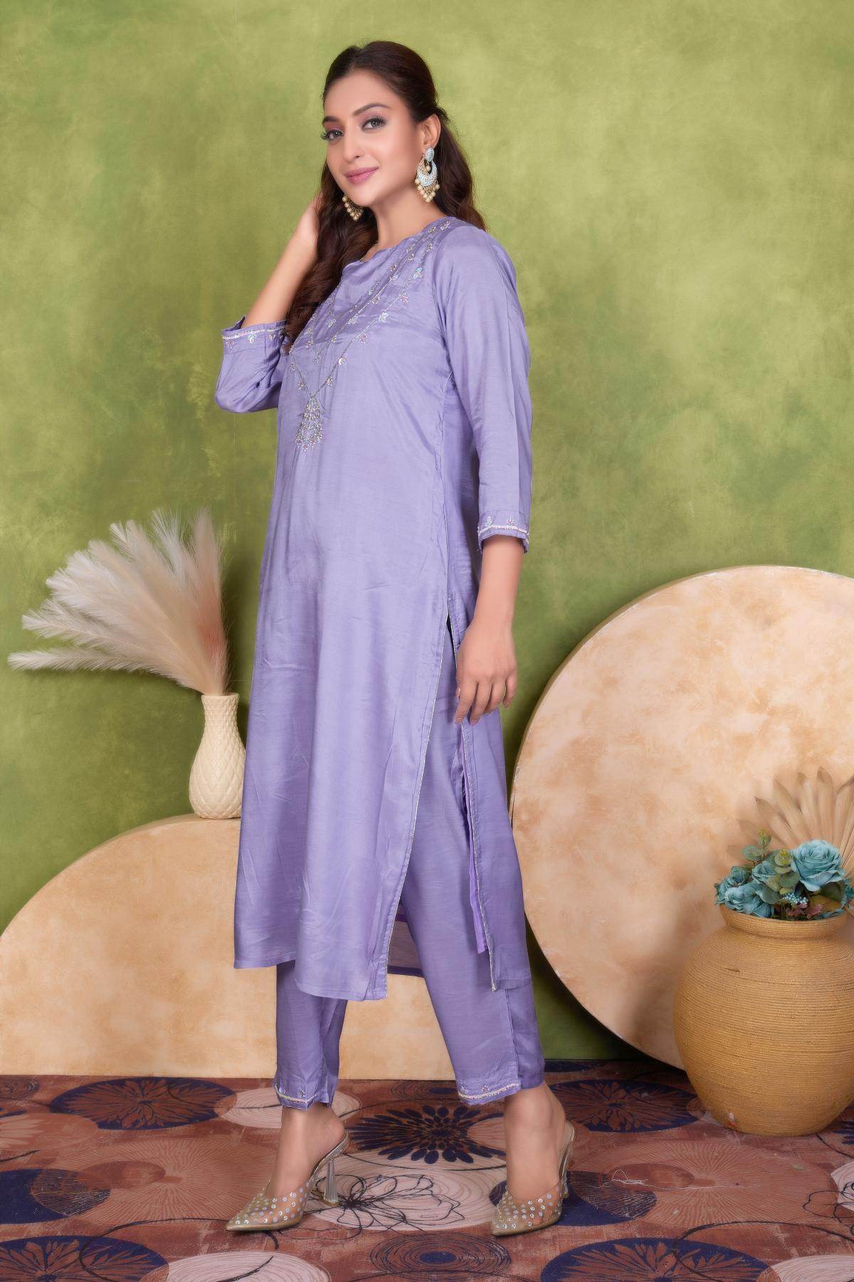 Roshni Muslin Yellow and Purple Kurta Set with Dupatta – Elegant Women’s Ethnic Wear Outfit